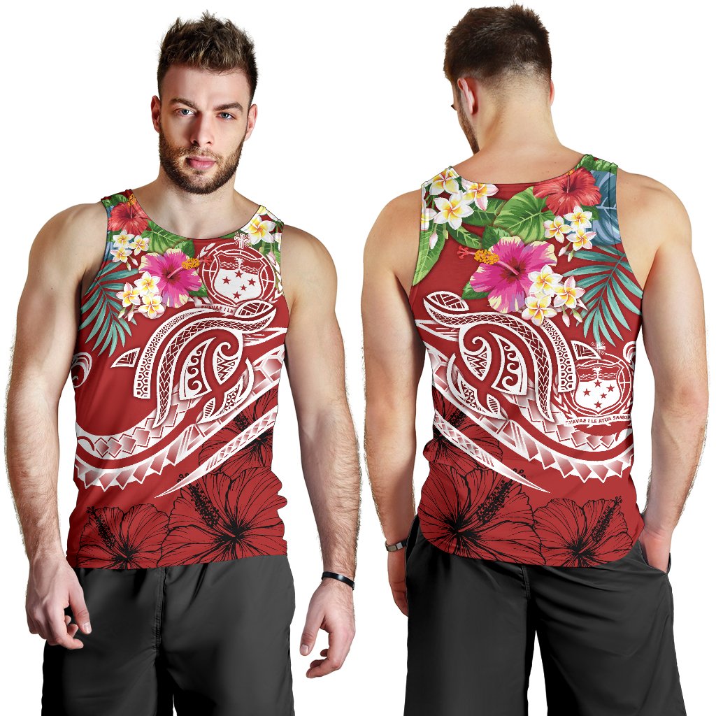 Polynesian Samoa Men's Tank Top - Summer Plumeria (Red) - Polynesian Pride