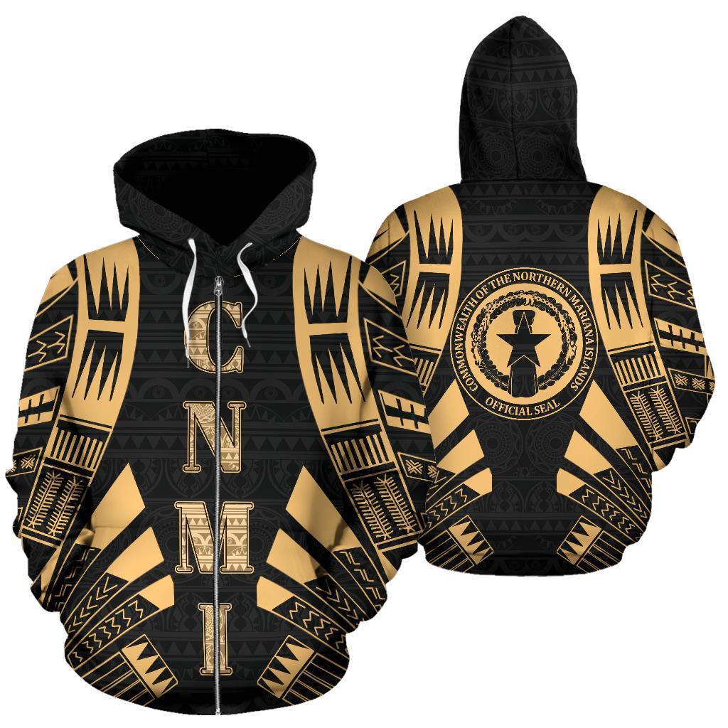 CNMI All Over Zip up Hoodie Gold Tattoo Style Unisex Gold - Polynesian Pride
