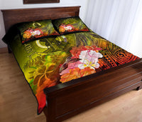Vanuatu Custom Personalised Quilt Bed Set - Humpback Whale with Tropical Flowers (Yellow) - Polynesian Pride