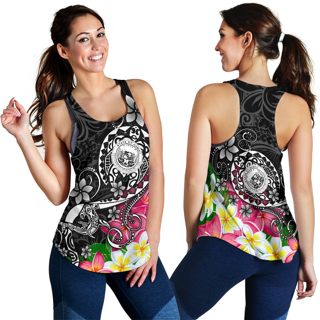 Hawaii Polynesian Women's Racerback Tank - Hawaii Seal With Turtle Plumeria (Black) Black - Polynesian Pride