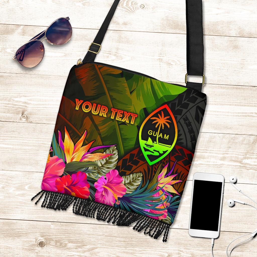 Guam Polynesian Personalised Crossbody Boho Handbag - Hibiscus and Banana Leaves One Style One Size Reggae - Polynesian Pride