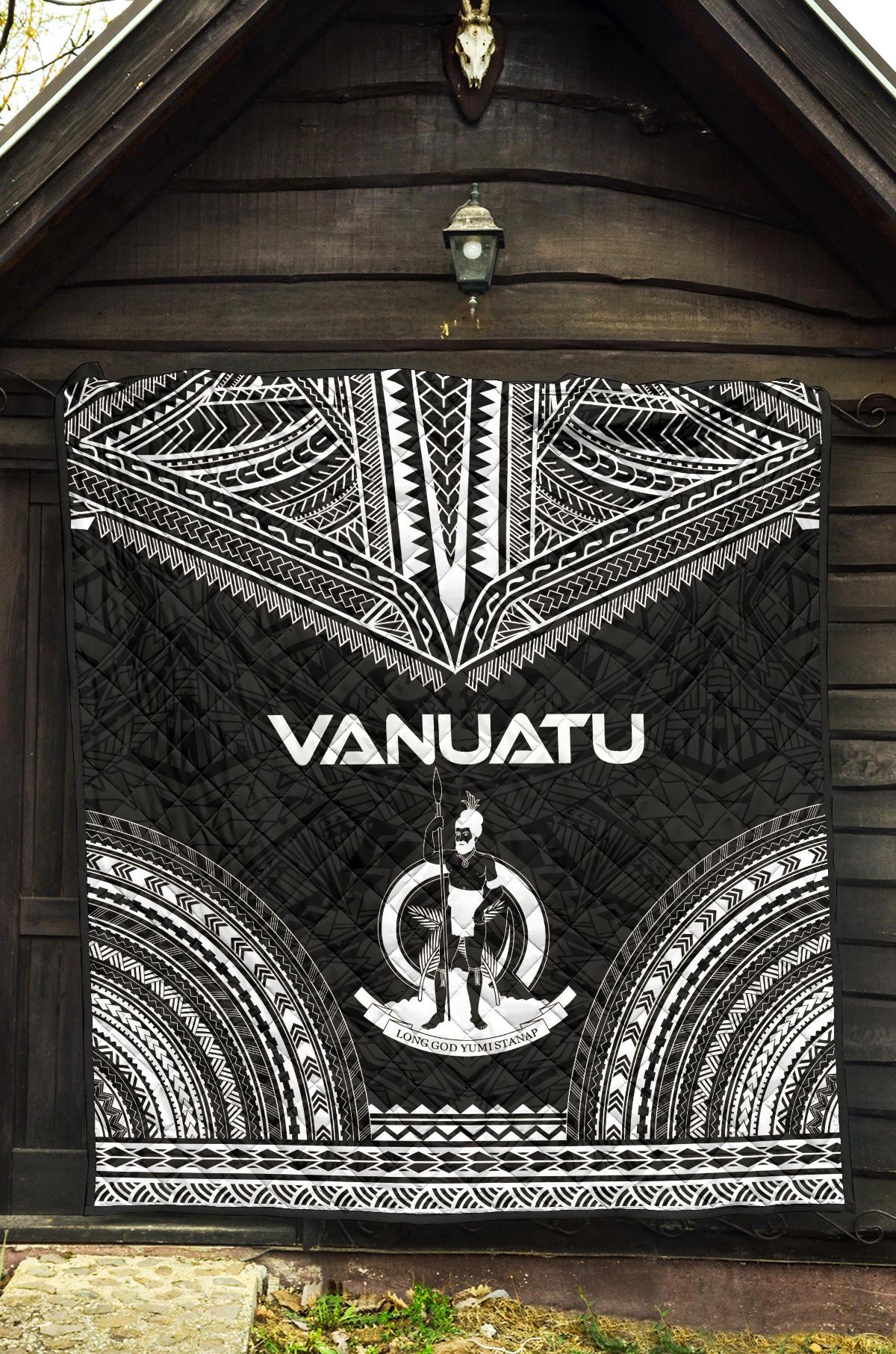Vanuatu Premium Quilt - Vanuatu Coat Of Arms Polynesian Chief Black Version - Polynesian Pride