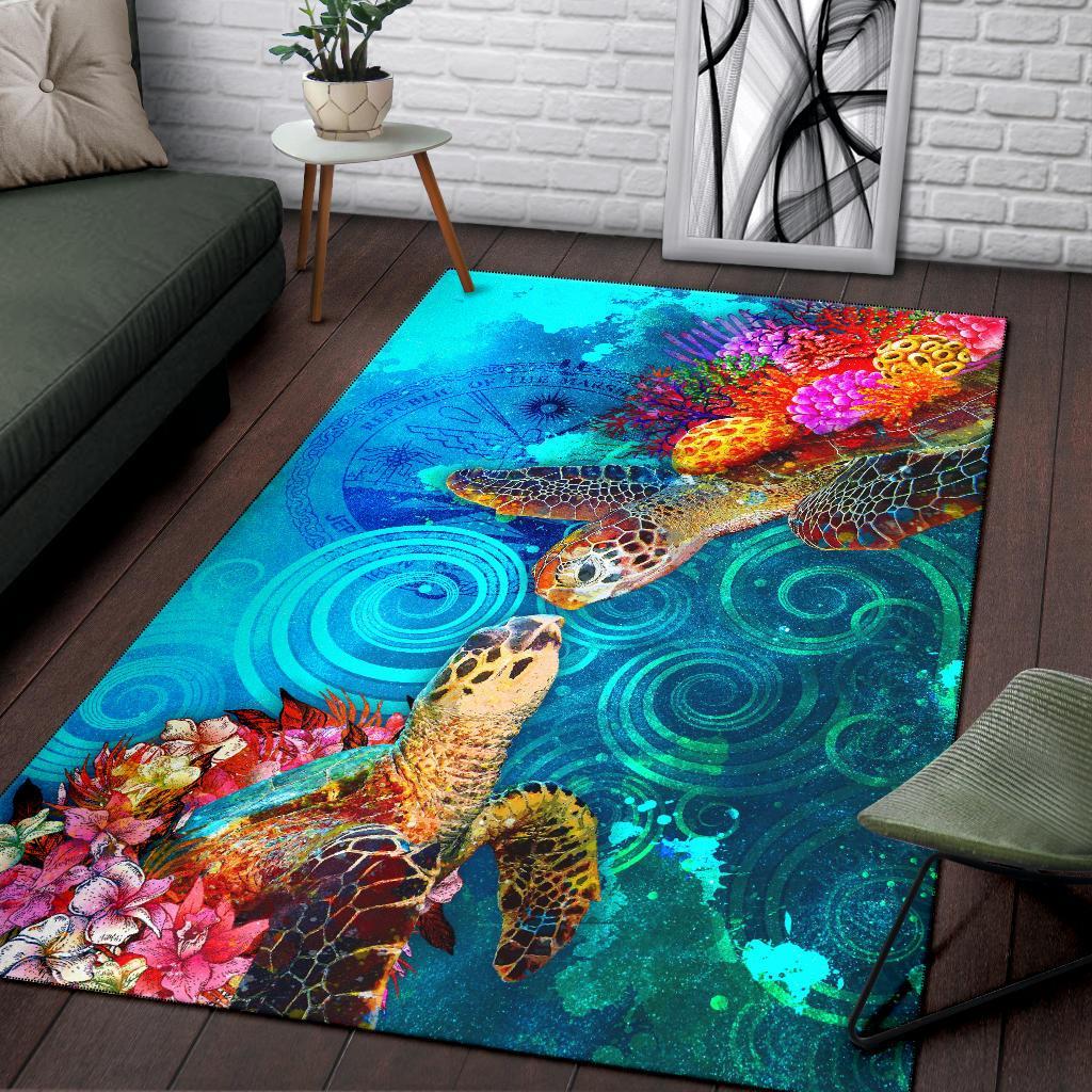 Marshall Islands Area Rug - Sea Turtle Coral Treasure - Polynesian Pride