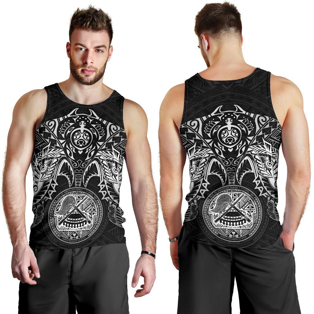American Samoa Polynesian Men's Tank Top - White Turtle Manta Ray White - Polynesian Pride