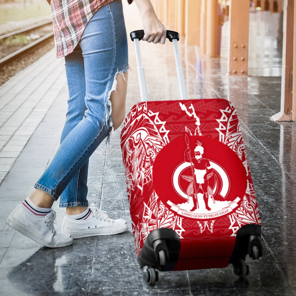 Vanuatu Polynesian Luggage Covers Map Red White - Polynesian Pride