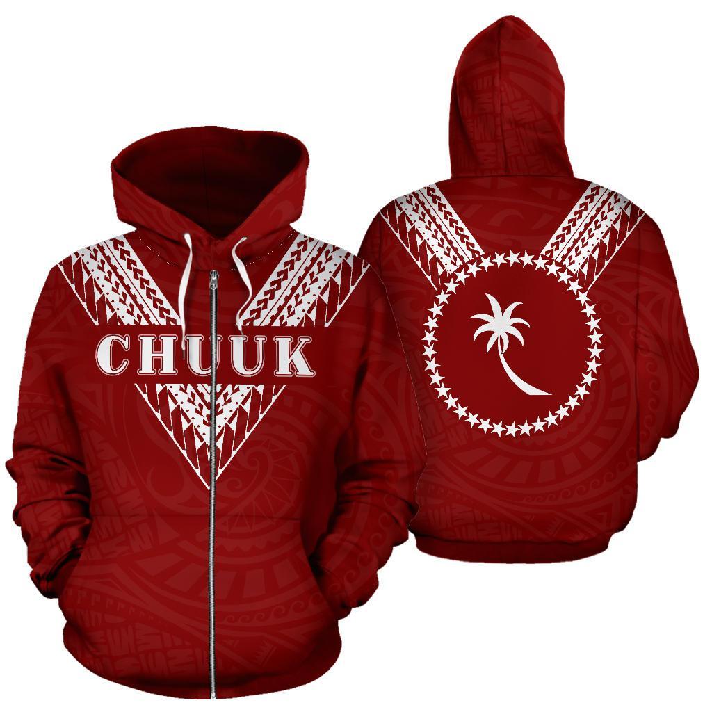 Chuuk All Over Zip up Hoodie Red Sailor Style Unisex Red - Polynesian Pride