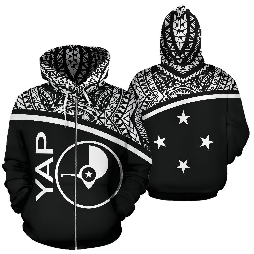 Yap All Over Zip up Hoodie Micronesia Black Curve Style Unisex Black - Polynesian Pride