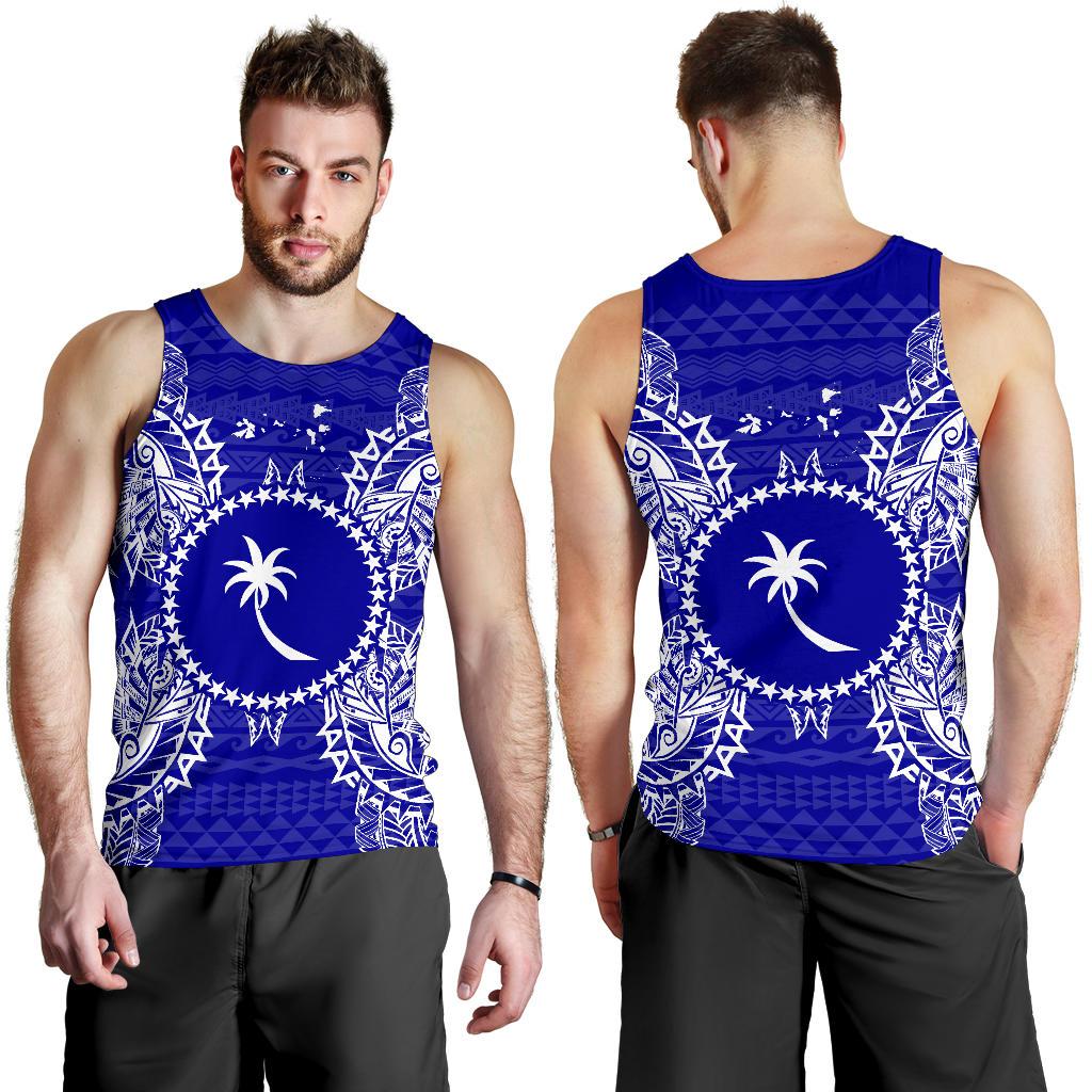 Chuuk Polynesian Men Tank Top Map Blue - Polynesian Pride