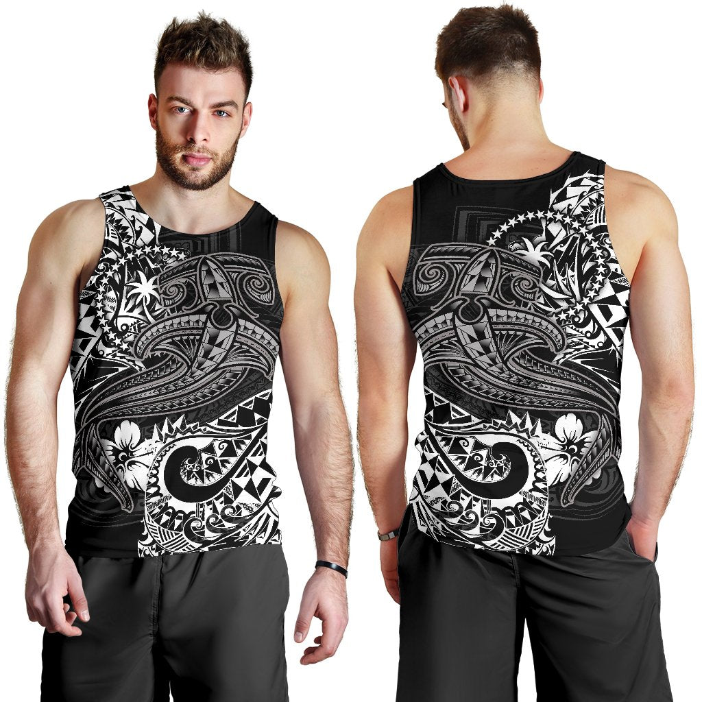 Chuuk Men's Tank Top - White Shark Polynesian Tattoo White - Polynesian Pride