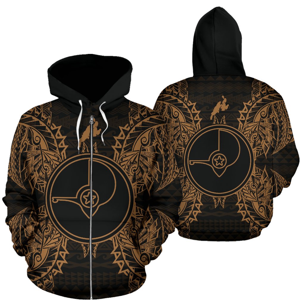 Yap Polynesian All Over Zip up Hoodie Map Gold Unisex Gold - Polynesian Pride