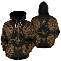 Yap Polynesian All Over Zip up Hoodie Map Gold Unisex Gold - Polynesian Pride