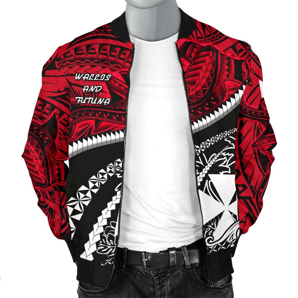 Wallis and Futuna Tapa Men's Bomber Jacket Polynesian Shark Tattoo - Polynesian Pride