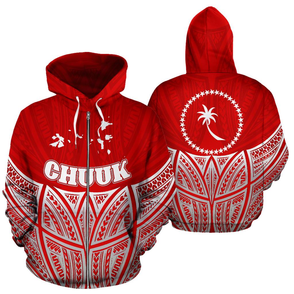 Chuuk Polynesian Zip up Hoodie Red Pride Map and Seal Unisex Red - Polynesian Pride
