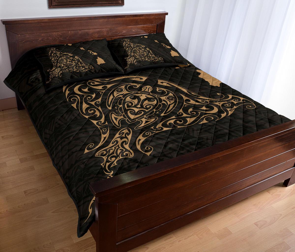 Rays Hawaii Map Polynesian Quilt Bed Set - Gold - Polynesian Pride