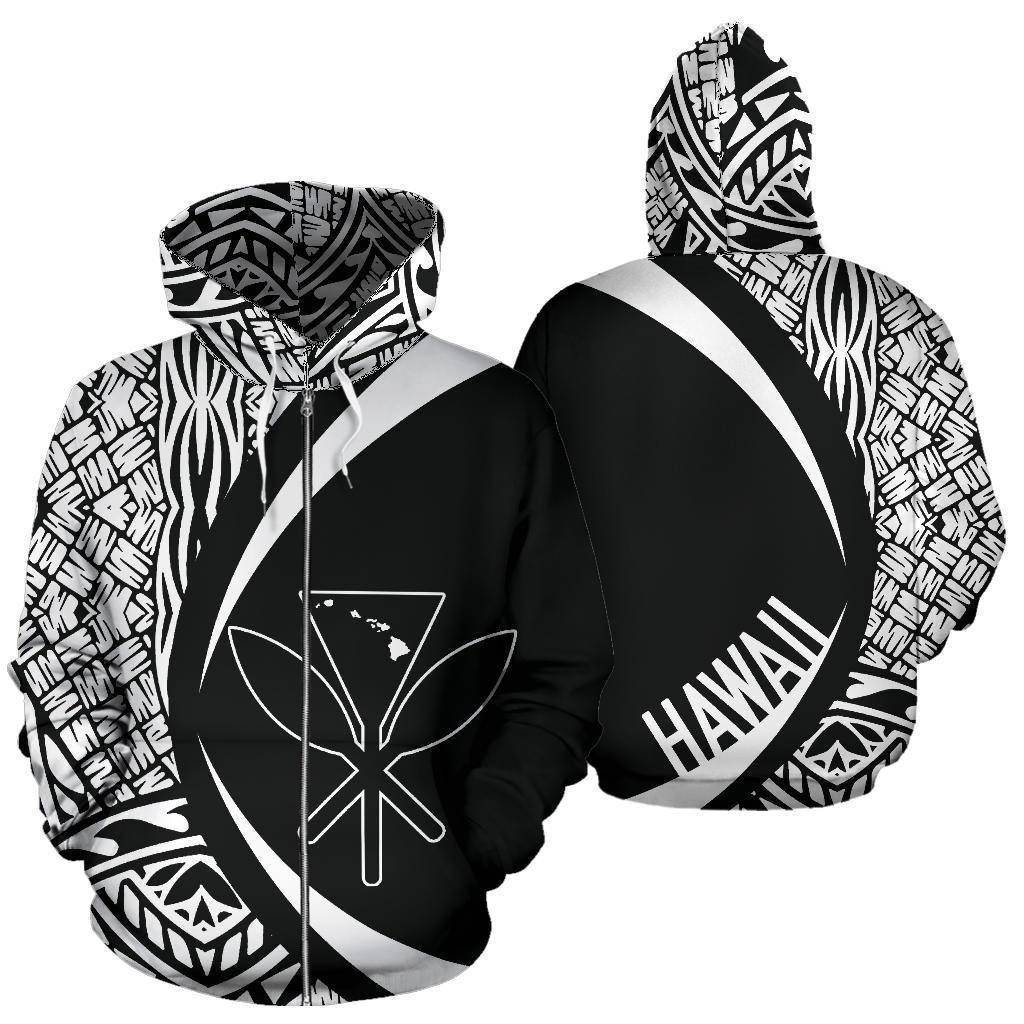 Polynesian Kanaka Maoli Map of Hawaii Zip Hoodie White Circle Style Unisex White - Polynesian Pride