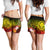 Polynesian Hawaii Women's Shorts - Kanaka Maoli Humpback Whale with Tropical Flowers (Yellow) - Polynesian Pride