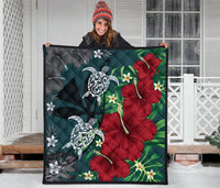 Hawaii Map Turtle Hibiscus Plumeria Polynesian - Premium Quilt AH - Polynesian Pride