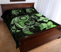 Hibiscus Plumeria Mix Polynesian Green Turtle Quilt Bed Set - Polynesian Pride