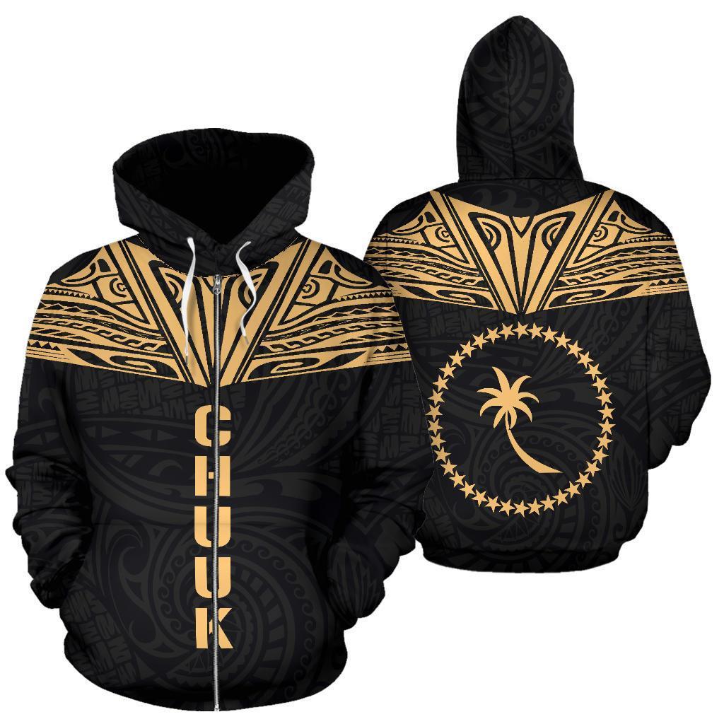 Chuuk All Over Zip up Hoodie Gold Neck Style Unisex Gold - Polynesian Pride