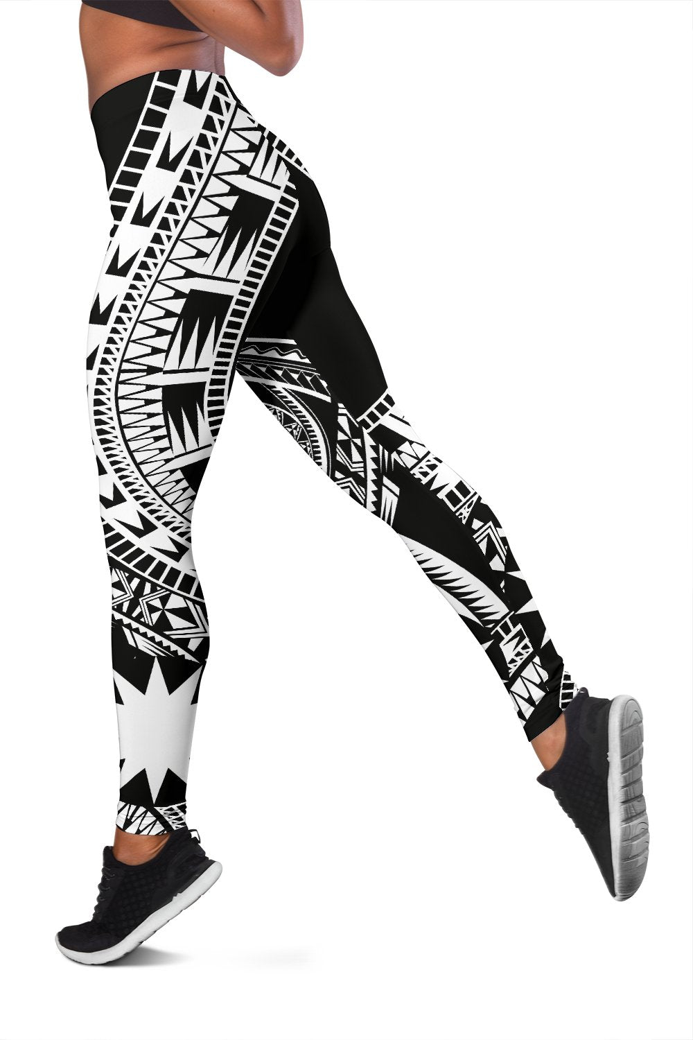 Nauru Women Leggings Polynesian Pattern Black - Polynesian Pride