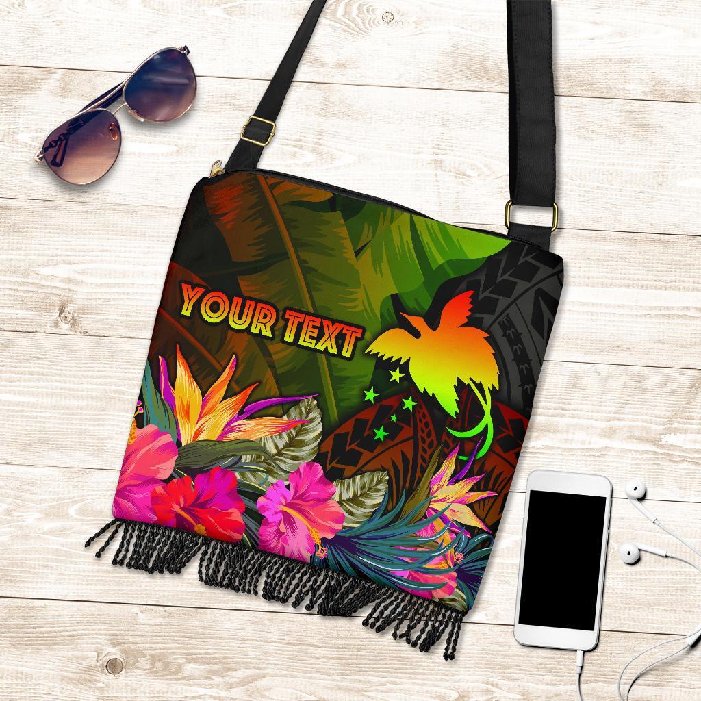 Papua New Guinea Polynesian Personalised Crossbody Boho Handbag - Hibiscus and Banana Leaves - Polynesian Pride