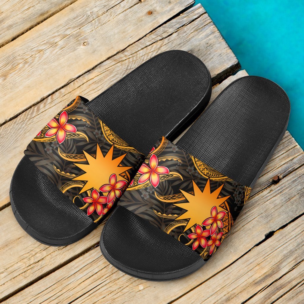 Nauru Slide Sandals - Gold Plumeria - Polynesian Pride