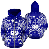 Samoa Polynesian All Over Zip up Hoodie Map Blue Unisex Blue - Polynesian Pride