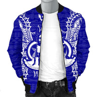 Vanuatu Polynesian Men's Bomber Jacket Map Blue - Polynesian Pride