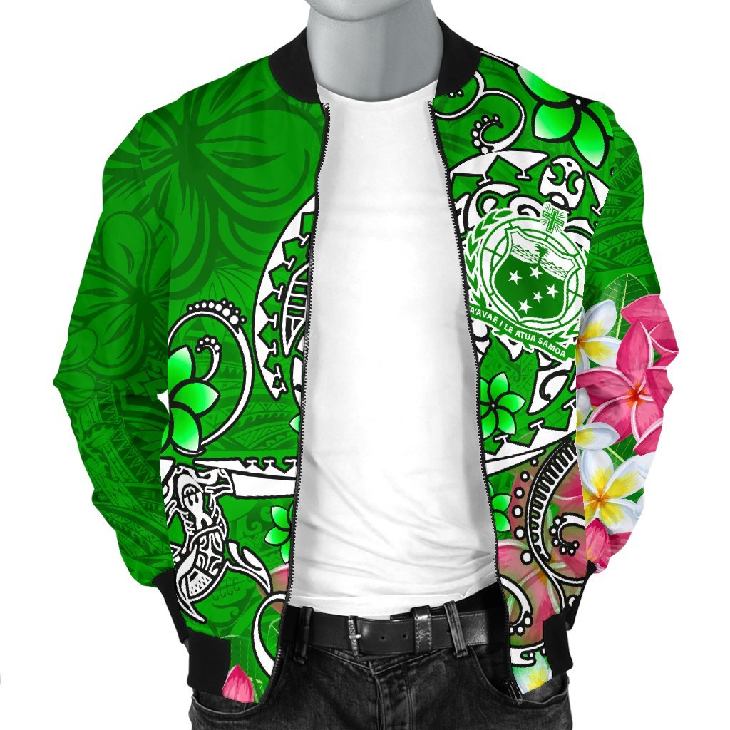 Samoa Men's Bomber Jacket - Turtle Plumeria (Green) - Polynesian Pride