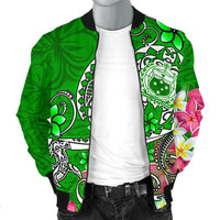 Samoa Men's Bomber Jacket - Turtle Plumeria (Green) - Polynesian Pride