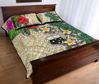Samoa Polynesian Quilt Bed Set - Hibiscus Turtle Tattoo Beige - Polynesian Pride