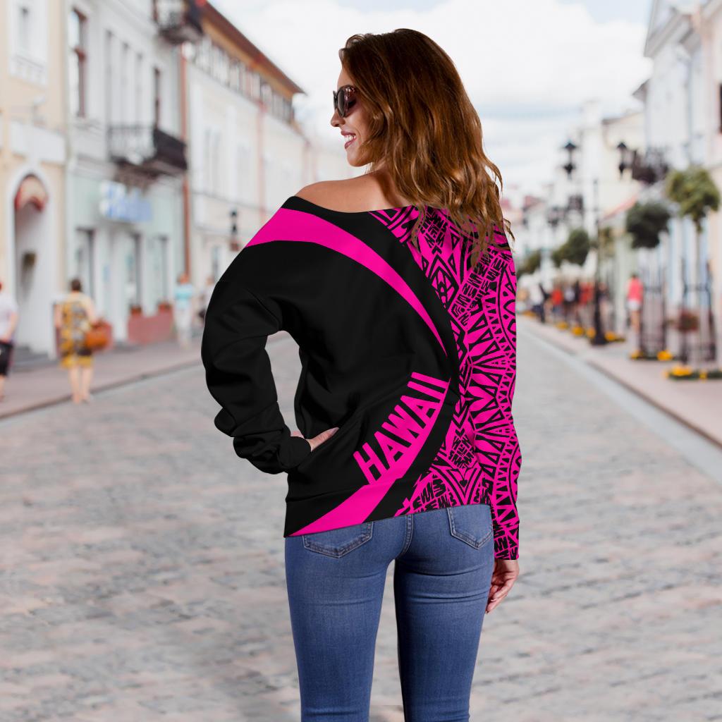 Kanaka Hawaii Map Pink Polynesian Off Shoulder Sweater - Circle Style - Polynesian Pride