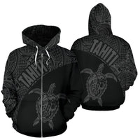 Tahiti Zip up Hoodie Tahiti Turtle Mermaid Polynesian Tattoo Black Version Unisex Black - Polynesian Pride