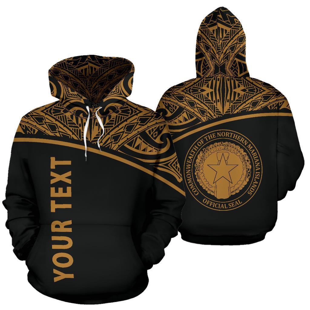 Northern Mariana Islands Polynesian All Over Custom Hoodie Gold Curve Version Unisex Black - Gold - Polynesian Pride