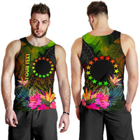 Cook Islands Polynesian Personalised Men's Tank Top - Hibiscus and Banana Leaves - Polynesian Pride