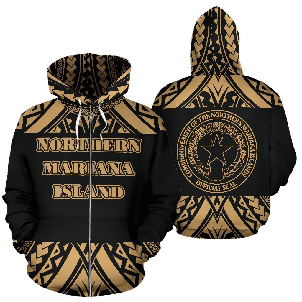 Northern Mariana Islands All Over Zip up Hoodie Polynesian Gold Version Unisex White - Polynesian Pride