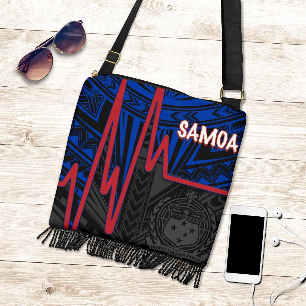 Samoa Crossbody Boho Handbag - Samoa Seal With Polynesian Patterns In Heartbeat Style (Blue) One Style One Size Blue - Polynesian Pride