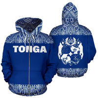 Tonga All Over Zip up Hoodie Polynesian Blue and White Unisex Blue And White - Polynesian Pride