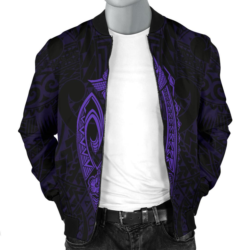 Hawaii Kakau Makau Fish Hook Kanaka Map Men's Bomber Jacket Polynesian - Purple - Polynesian Pride