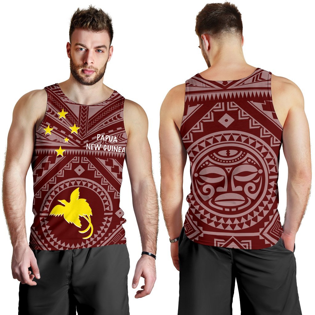 Papua New Guinea Men's Tank Top - Flag With Polynesian Patterns (Red) - Polynesian Pride