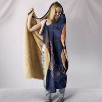 Personalized - Hawaii Kakau Polynesian Turtle Map Hooded Blanket - Original Indigo - Polynesian Pride