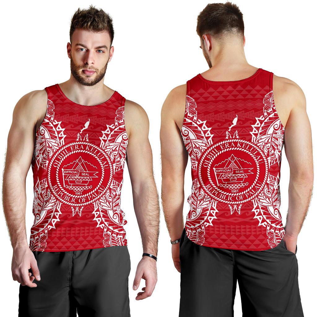 Palau Polynesian Men Tank Top Map Red White - Polynesian Pride