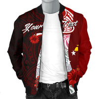 Papua New Guinea Polynesian Custom Personalised Men's Bomber Jacket - Coat Of Arm With Hibiscus - Polynesian Pride