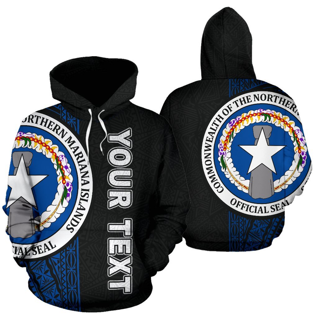 Northern Mariana Islands Polynesian All Over Custom Hoodie Blue Line Unisex Black - Blue - Polynesian Pride