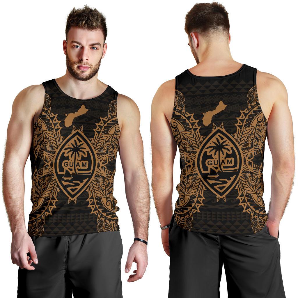 Guam Polynesian Men Tank Top Map Gold - Polynesian Pride