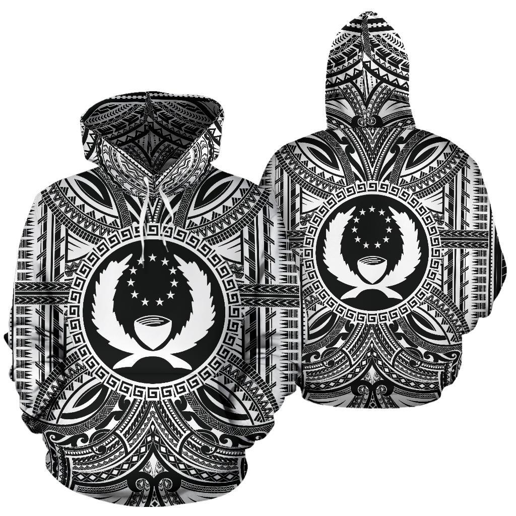 Pohnpei ll Over Hoodie Pohnpei Coat of rms Polynesian White Black - Polynesian Pride