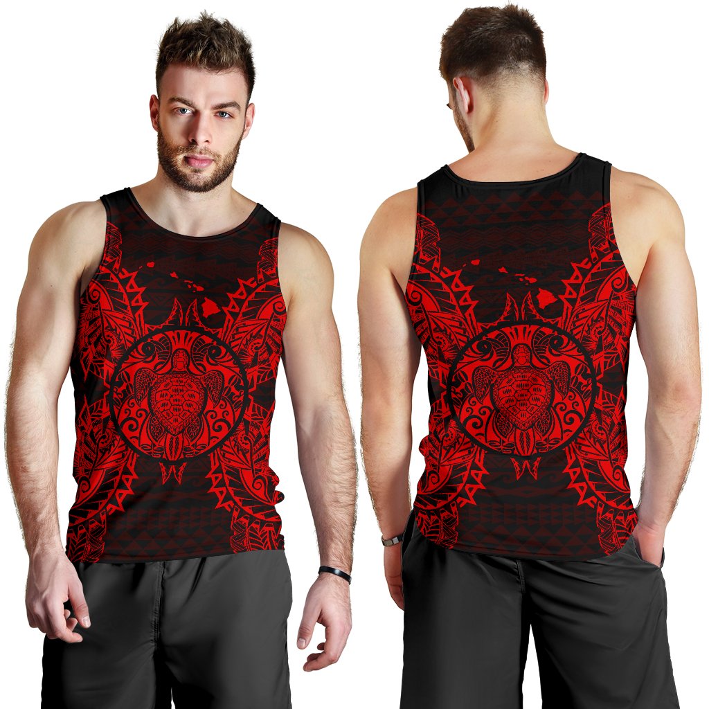 Hawaii Turtle Polynesian Men Tank Top Map Red - Polynesian Pride