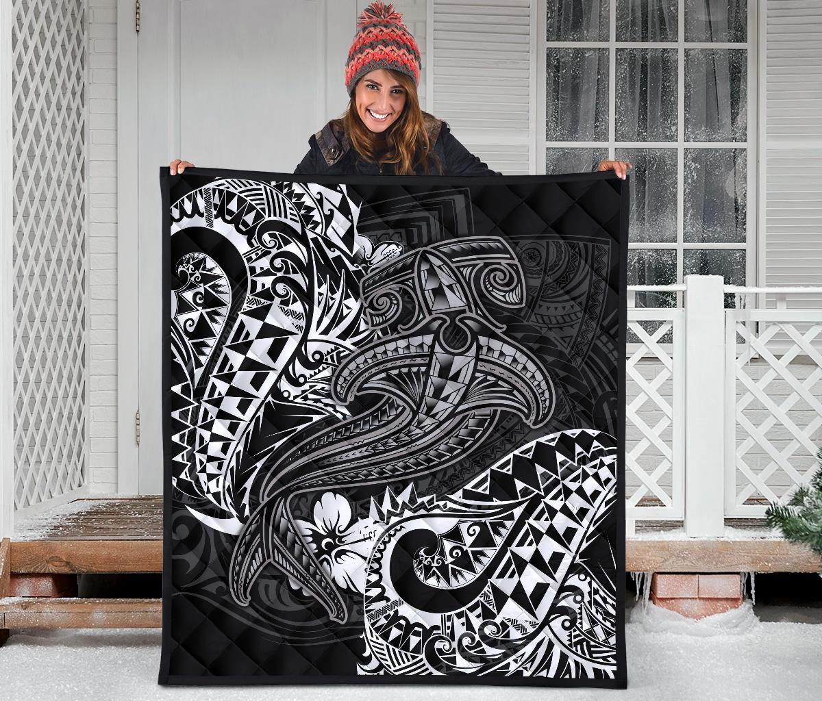 Polynesian Premium Quilt - White Shark Polynesian Tattoo - Polynesian Pride