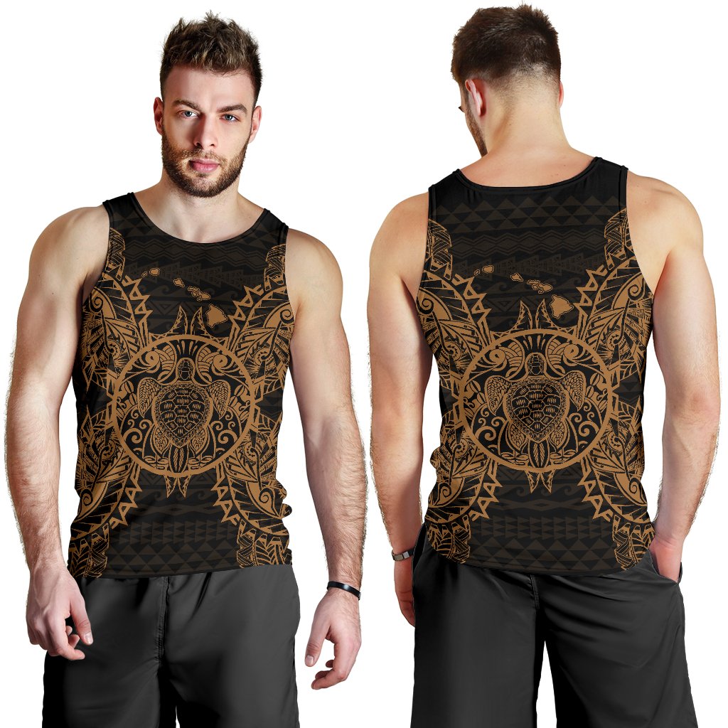 Hawaii Turtle Polynesian Men Tank Top Map Gold - Polynesian Pride