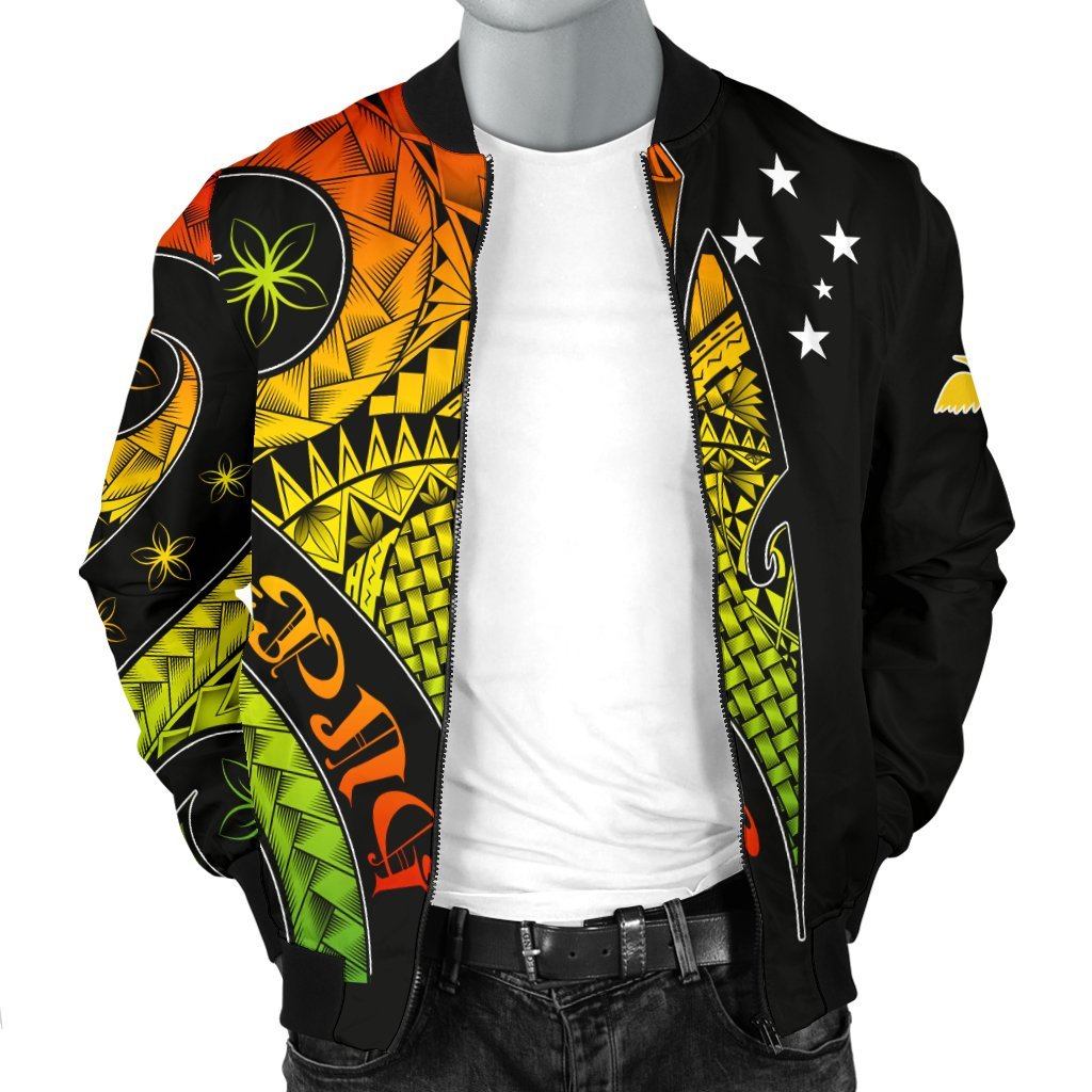 Papua New Guinea Men's Bomber Jacket - PNG Bird And Polynesian Decorative Pattern - Polynesian Pride